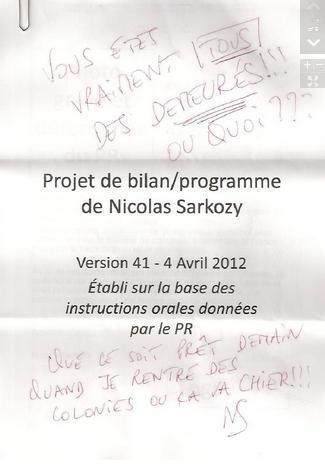 Scoop : le projet de gouvernement de Sarkozy, annoté par lui même !