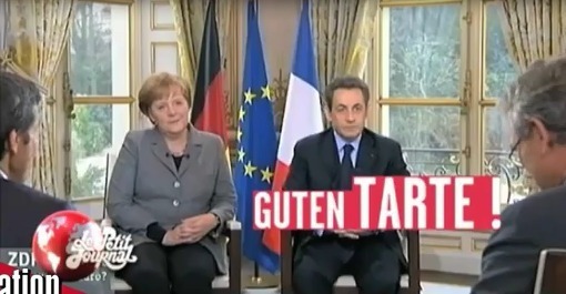 En allemand Guten Tag (qui peut se prononcer Guten Tar) veut dire Bonjour. Admirez  la gêne de Dame Merkel. Das ist klar : Sarkozy a aussi des problèmes d'audition.