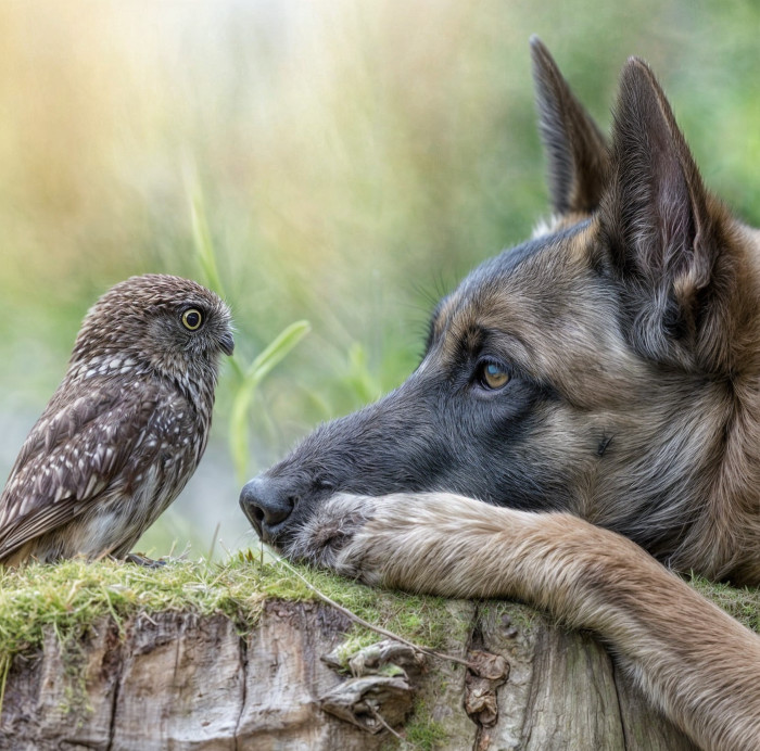 Quand un chien rencontre une chouette...