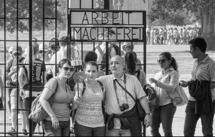 Touristes à Dachau, camp d'extermination des juifs, de triste mémoire