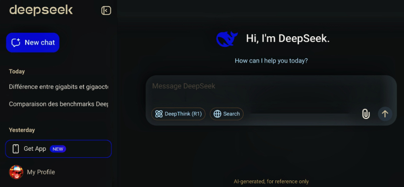 L'interface de Deepseek