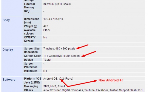 Une tablette sous Android 4, à moins de 130 euros !